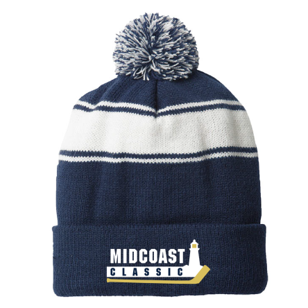 NAVY/White Stripe Pom Beanie