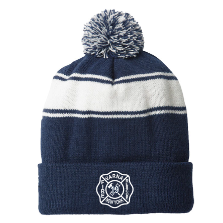 NAVY/White Stripe Pom Beanie