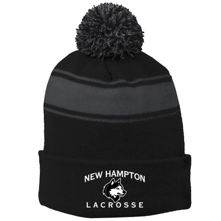 BLACK/Iron Grey Stripe Pom Beanie