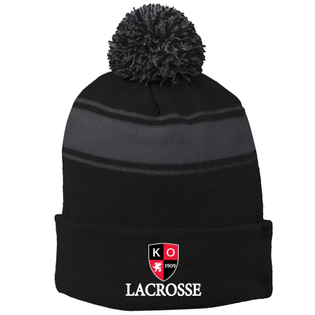 BLACK/Iron Grey Stripe Pom Beanie