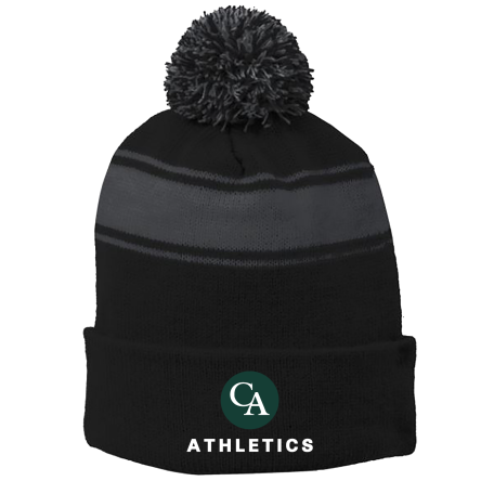 BLACK/Iron Grey Stripe Pom Beanie