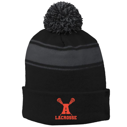 BLACK/Iron Grey Stripe Pom Beanie