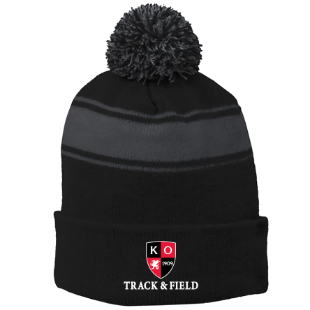 BLACK/Iron Grey Stripe Pom Beanie
